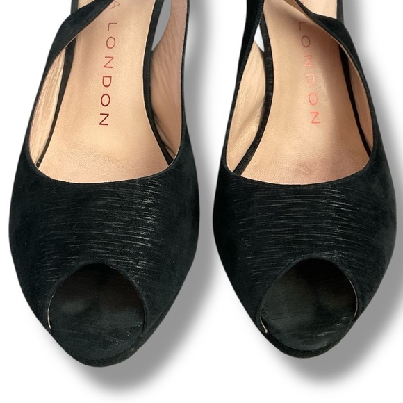Sacha London Tara Black Bruno Suede Peep Toe Sling Back Platform Heels Size 8.5 - Picture 3 of 11